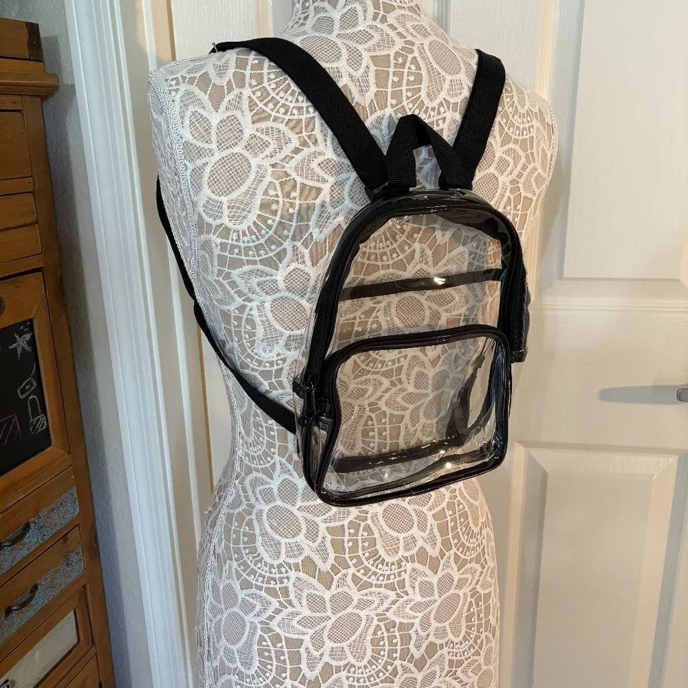 Clear - Transparent Small Backpack With Black Straps -Security Approved - NWT